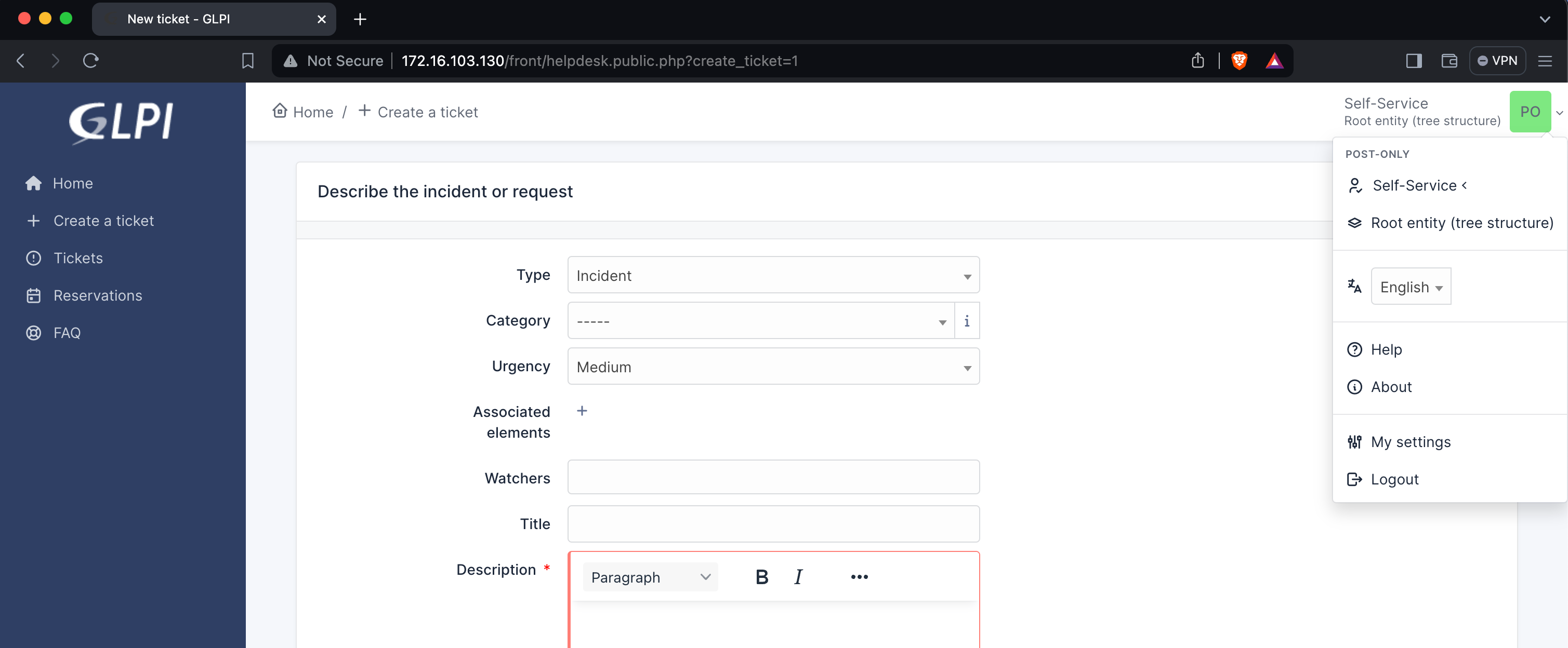 Create ticket in GLPI